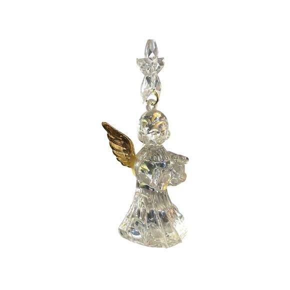 Clear Acrylic Angel Ornament With Gold Wings & Star Holiday Decoration 3.5" - Picture 11 of 14